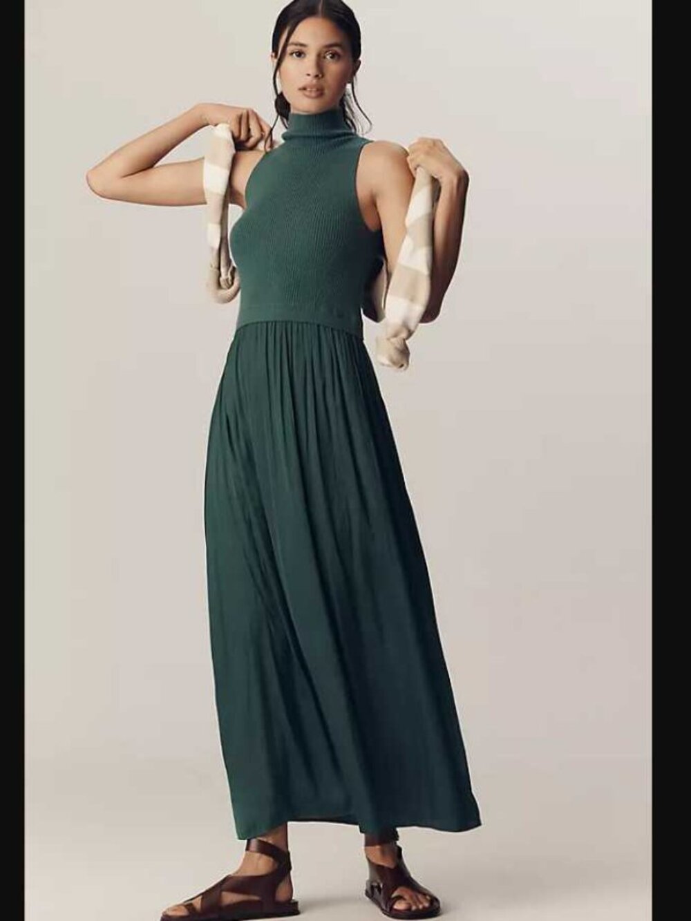 New S Petite Anthropologie Thea sleeveless twofer maxi dress Adventurine green
